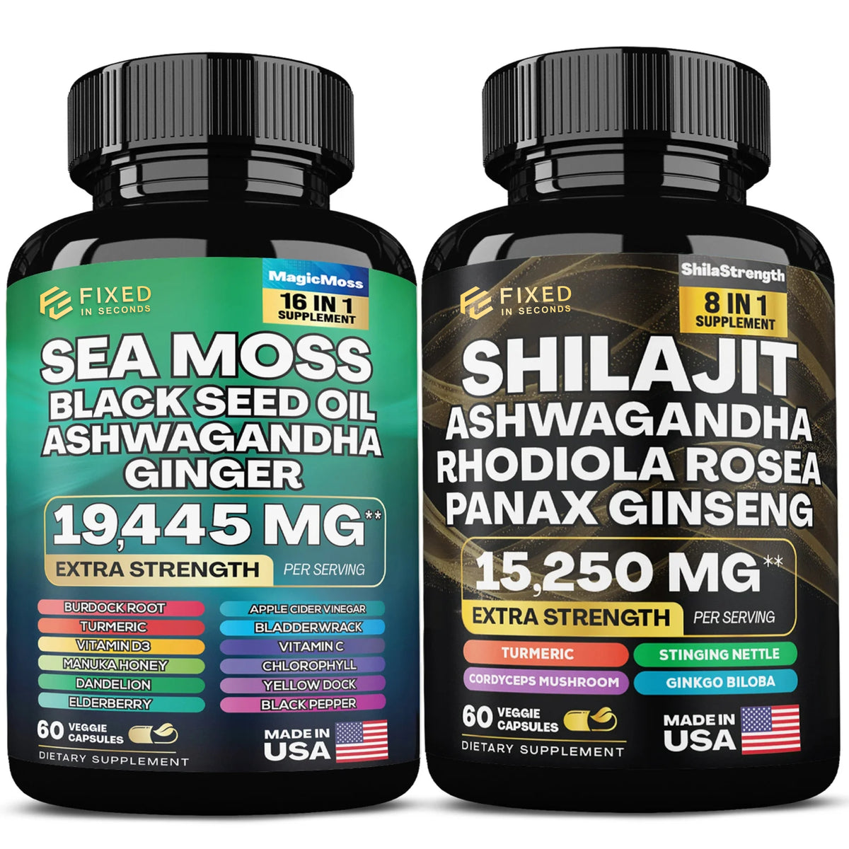 Vitality Boost Duo: Sea Moss 16-in-1 Magic Moss & Shilajit Power ShilaStrength Blend - Energize Your Life!